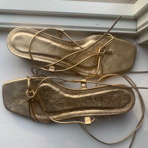 Gold Zara strappy kitten heels